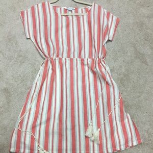 Orange/grey/cream striped dress